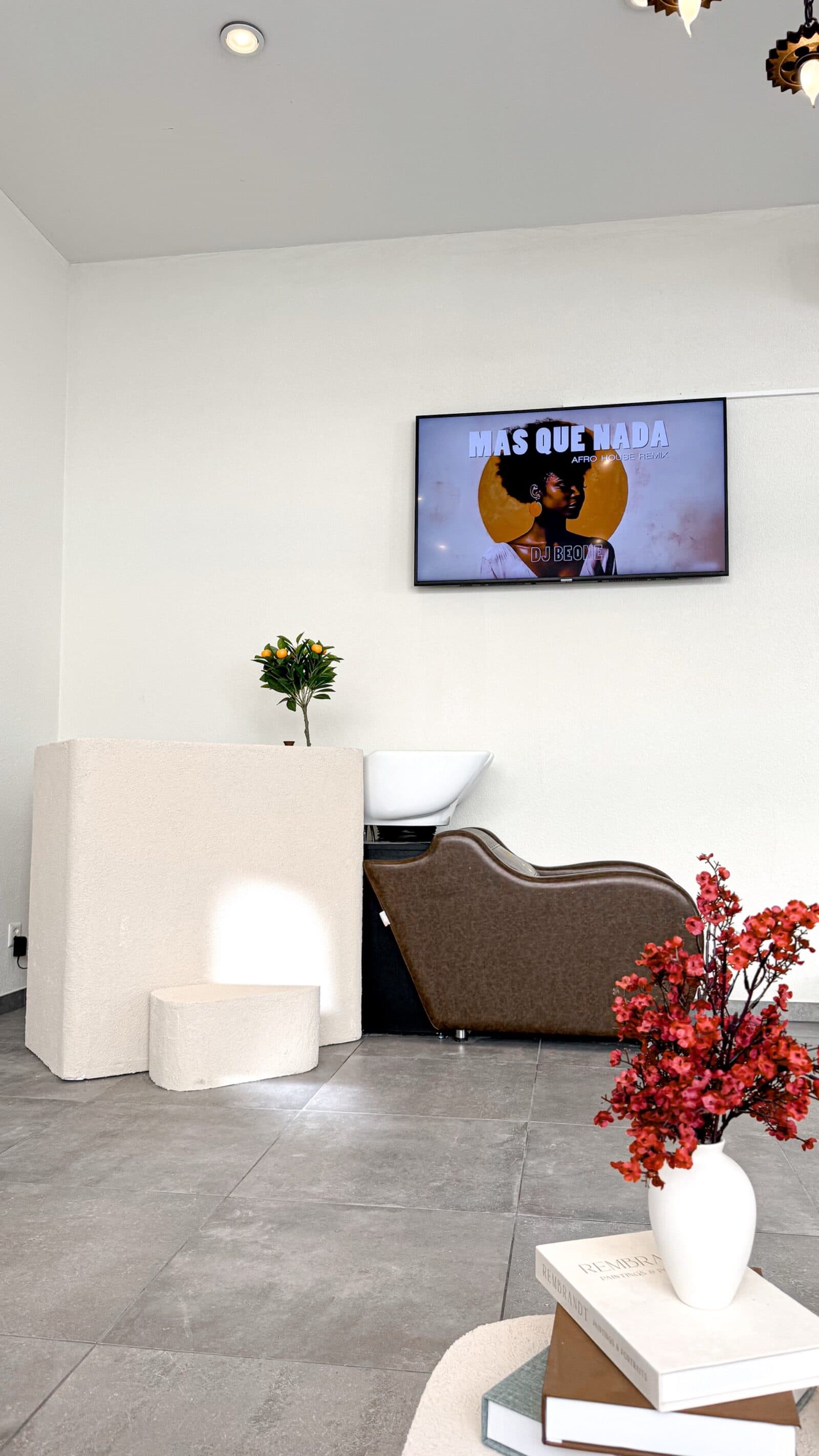 Bac à shampoing avec fauteuil en cuir pour le lavage et les soins